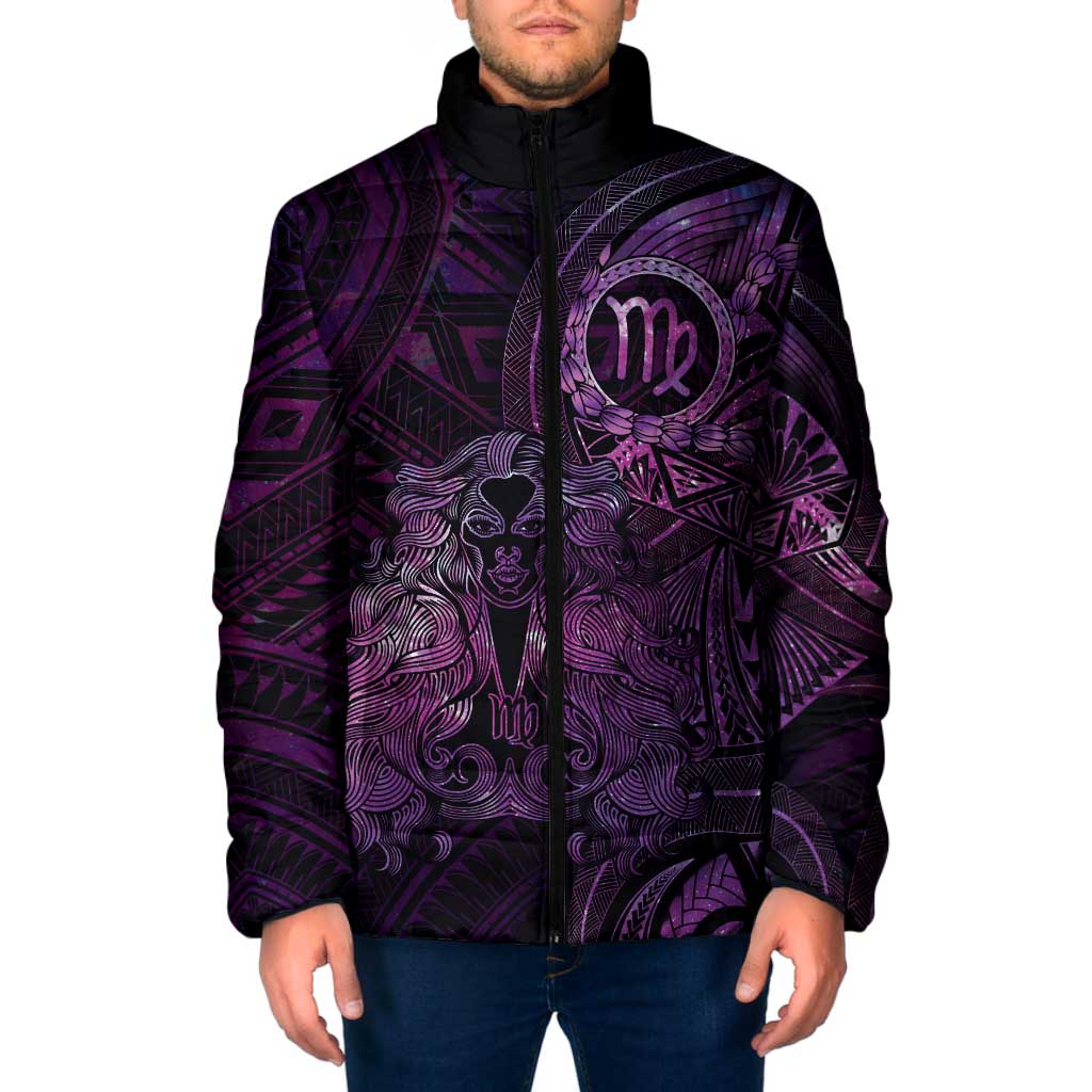 Personalised Polynesia Zodiac Virgo Padded Jacket Galaxy Polynesian Pattern Chest Tattoo Style LT14 Men Purple - Polynesian Pride