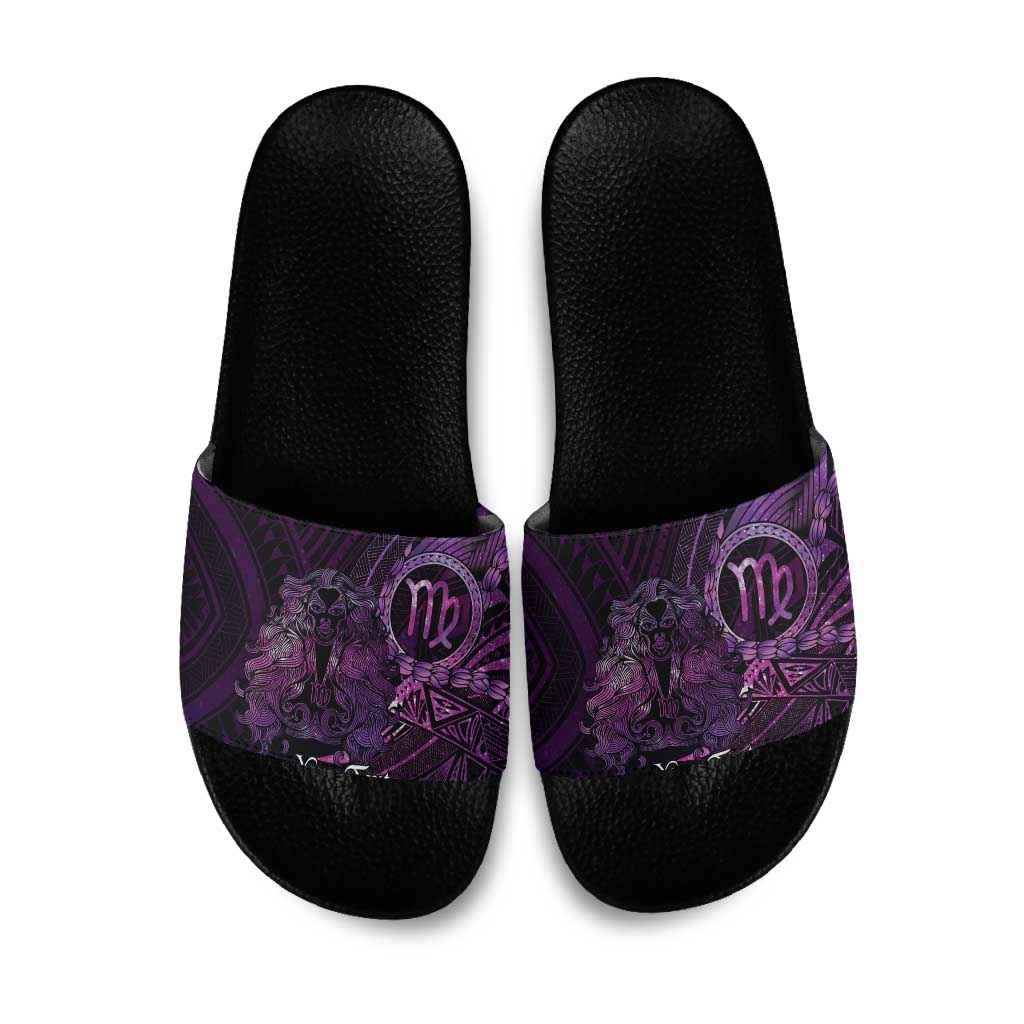 Personalised Polynesia Zodiac Virgo Slide Sandals Galaxy Polynesian Pattern Chest Tattoo Style LT14 Purple - Polynesian Pride