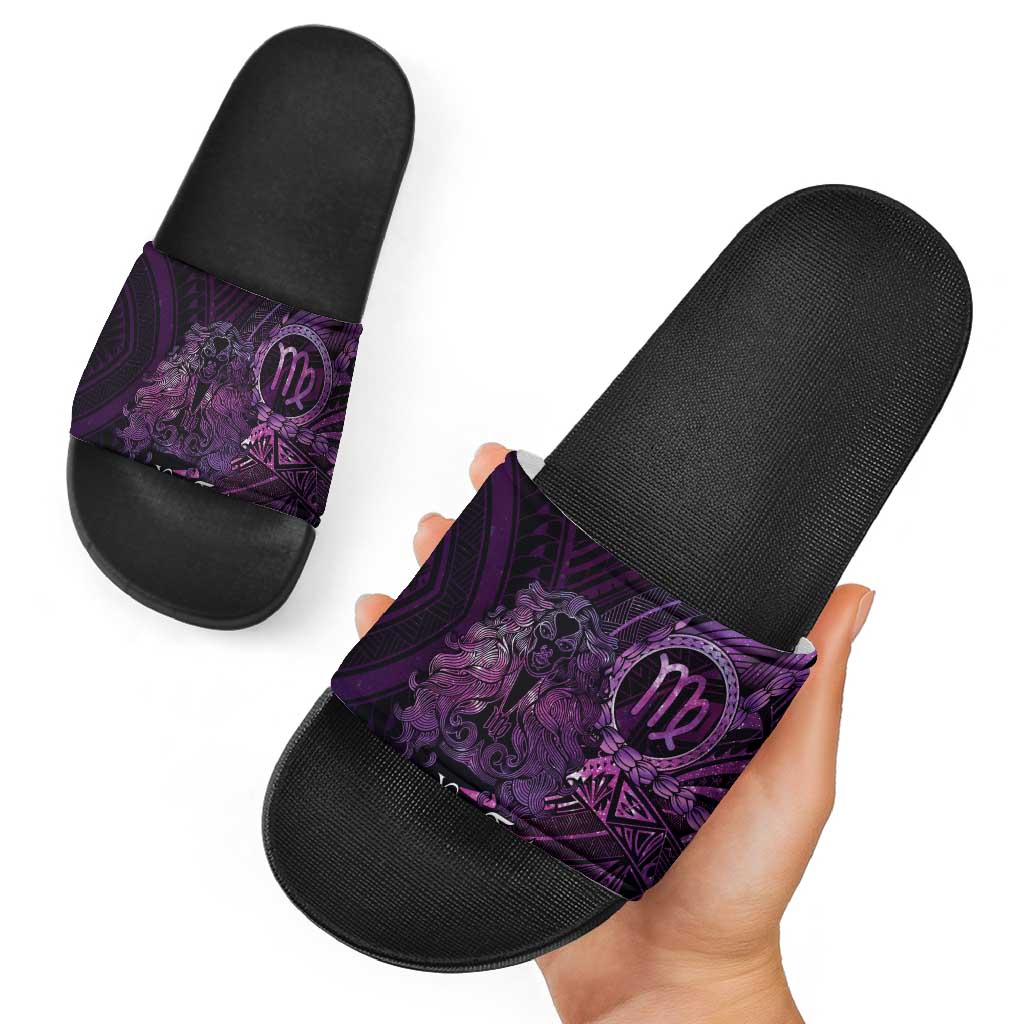 Personalised Polynesia Zodiac Virgo Slide Sandals Galaxy Polynesian Pattern Chest Tattoo Style LT14 - Polynesian Pride