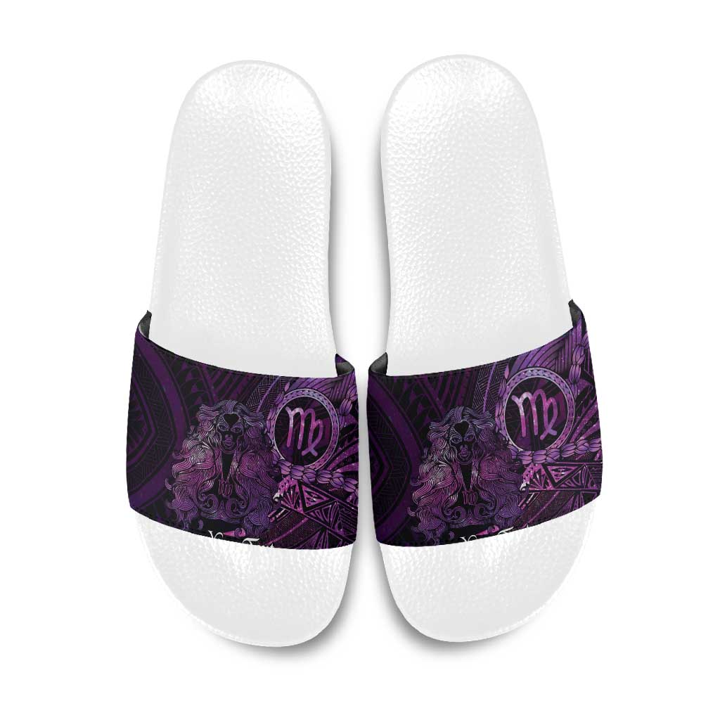 Personalised Polynesia Zodiac Virgo Slide Sandals Galaxy Polynesian Pattern Chest Tattoo Style LT14 Purple - Polynesian Pride