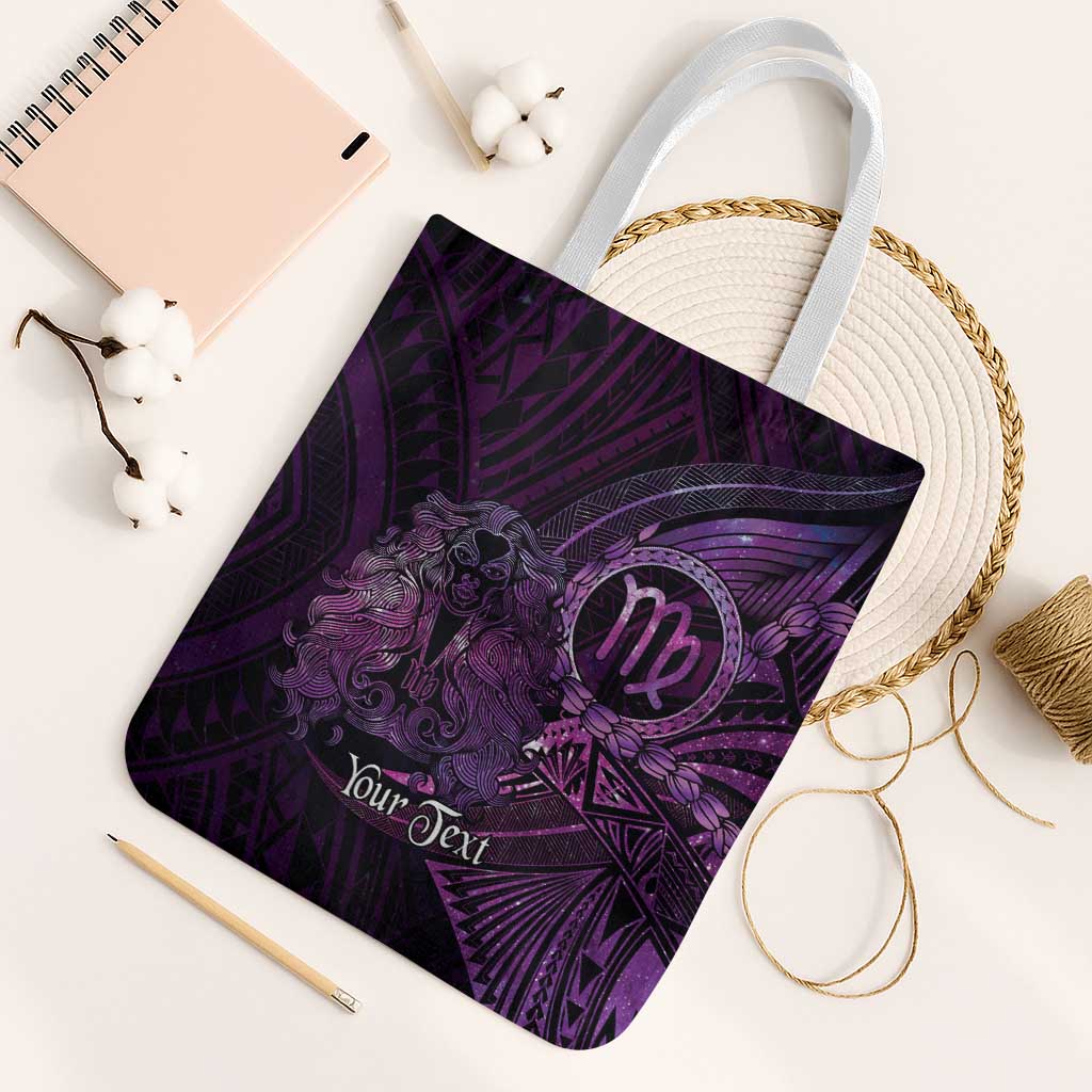 Personalised Polynesia Zodiac Virgo Tote Bag Galaxy Polynesian Pattern Chest Tattoo Style LT14 White Strap One Size Purple - Polynesian Pride