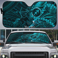 Personalised Polynesia Zodiac Sagittarius Auto Sun Shade Galaxy Polynesian Pattern Chest Tattoo Style LT14 Cyan - Polynesian Pride