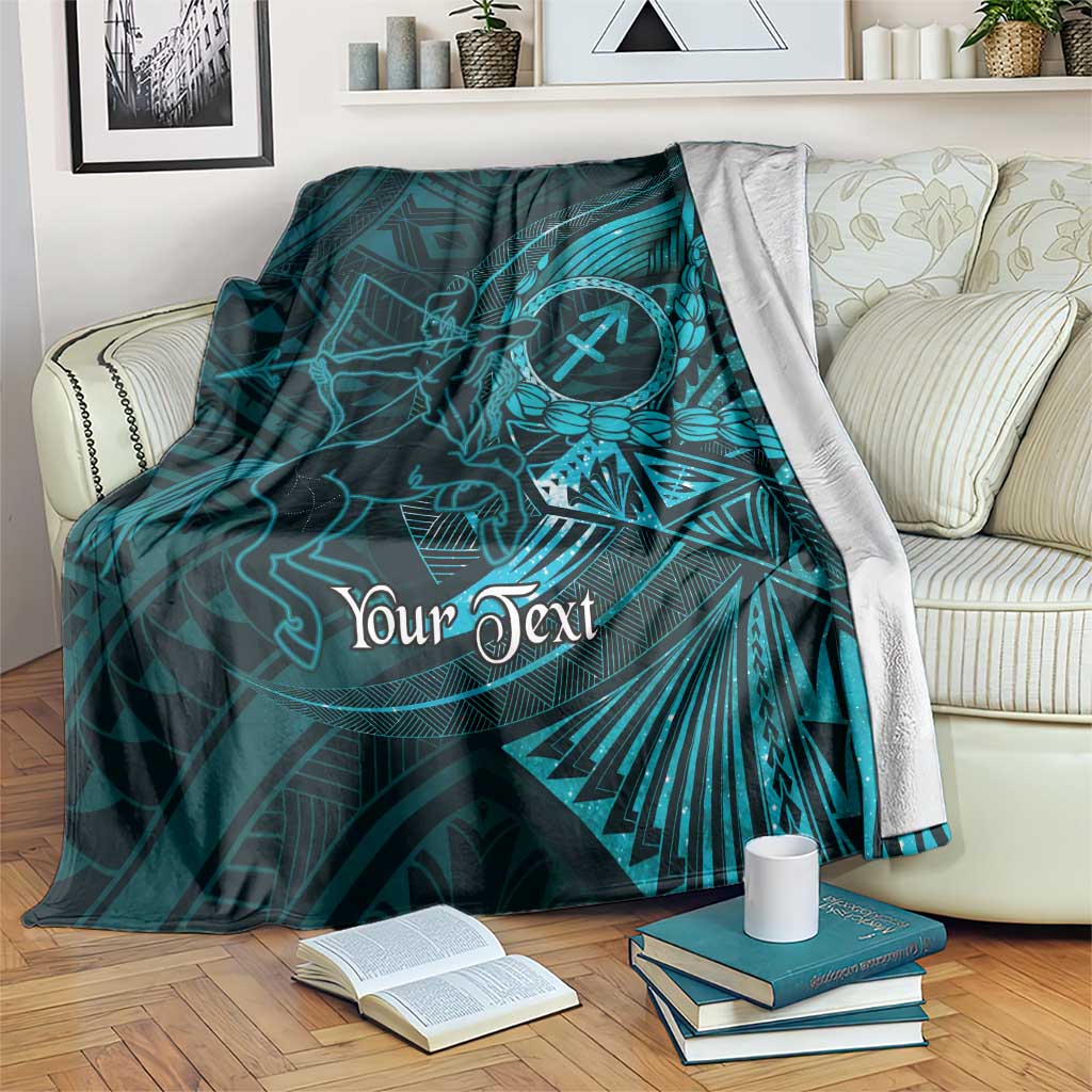 Personalised Polynesia Zodiac Sagittarius Blanket Galaxy Polynesian Pattern Chest Tattoo Style LT14 Cyan - Polynesian Pride