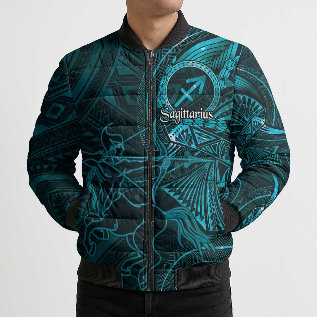 Personalised Polynesia Zodiac Sagittarius Bomber Puffer Jacket Galaxy Polynesian Pattern Chest Tattoo Style LT14 - Polynesian Pride