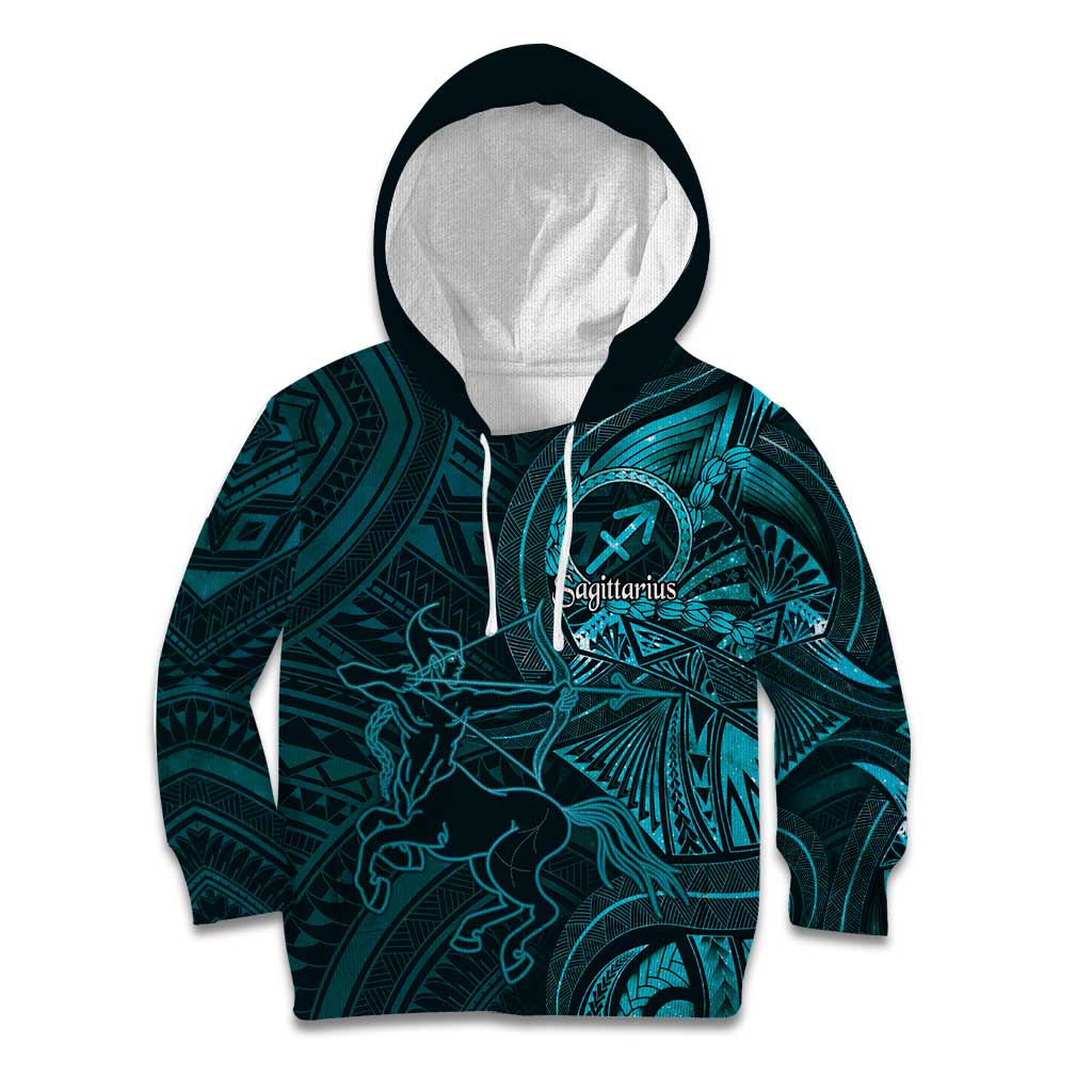 Personalised Polynesia Zodiac Sagittarius Kid Hoodie Galaxy Polynesian Pattern Chest Tattoo Style LT14 Hoodie Cyan - Polynesian Pride