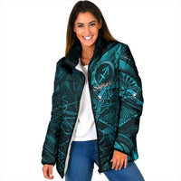 Personalised Polynesia Zodiac Sagittarius Padded Jacket Galaxy Polynesian Pattern Chest Tattoo Style LT14 Women Cyan - Polynesian Pride