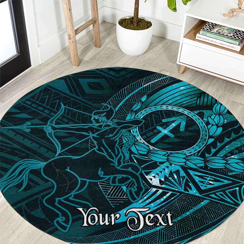 Personalised Polynesia Zodiac Sagittarius Round Carpet Galaxy Polynesian Pattern Chest Tattoo Style LT14 Cyan - Polynesian Pride