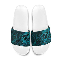 Personalised Polynesia Zodiac Sagittarius Slide Sandals Galaxy Polynesian Pattern Chest Tattoo Style LT14 Cyan - Polynesian Pride