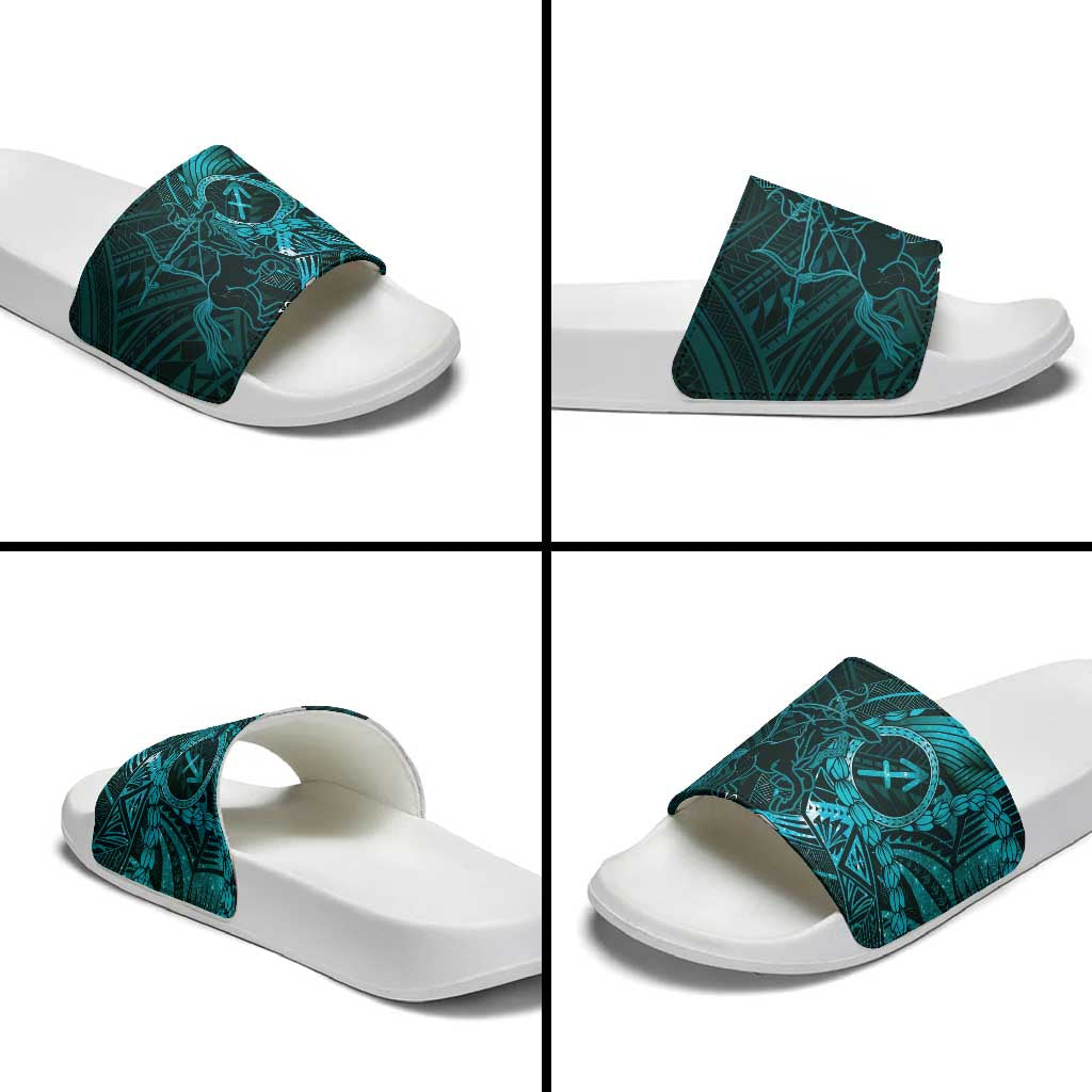Personalised Polynesia Zodiac Sagittarius Slide Sandals Galaxy Polynesian Pattern Chest Tattoo Style LT14 - Polynesian Pride