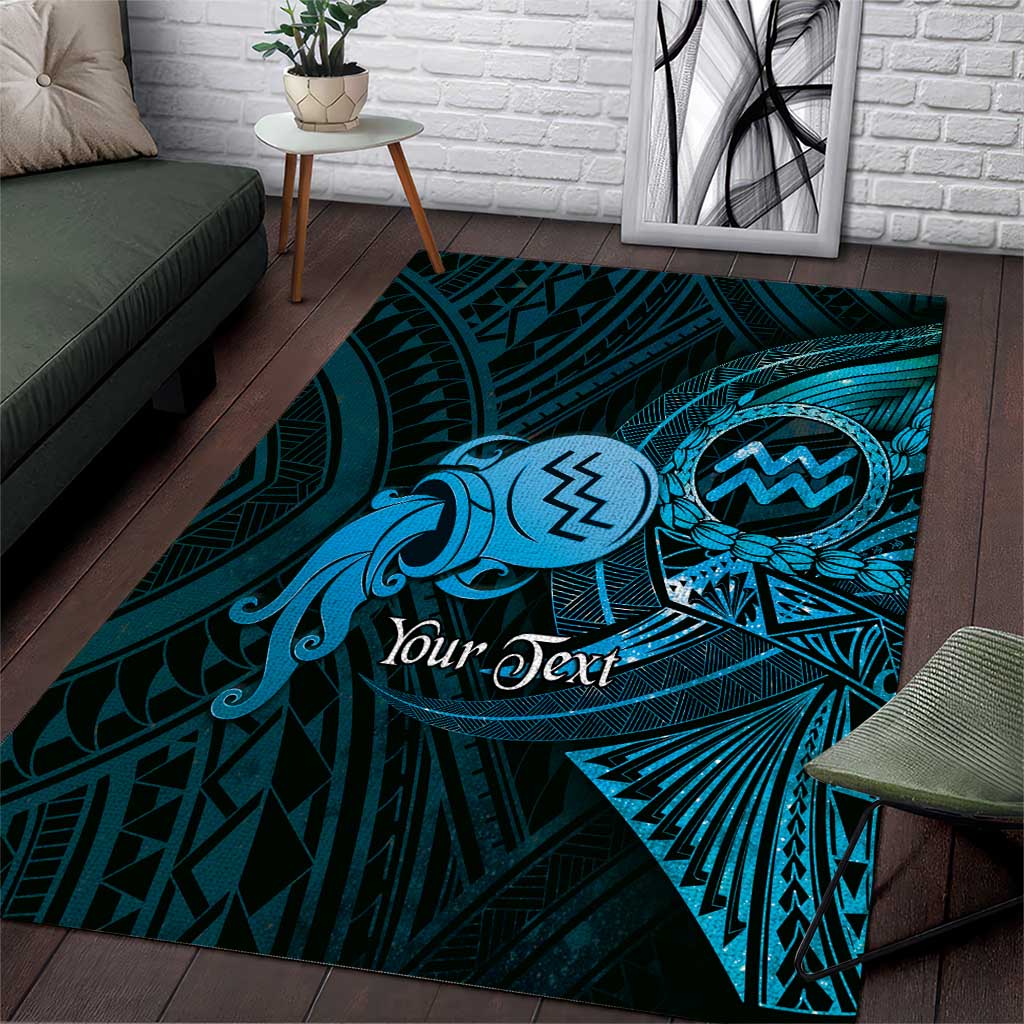 Personalised Polynesia Zodiac Aquarius Area Rug Galaxy Polynesian Pattern Chest Tattoo Style LT14 Blue - Polynesian Pride