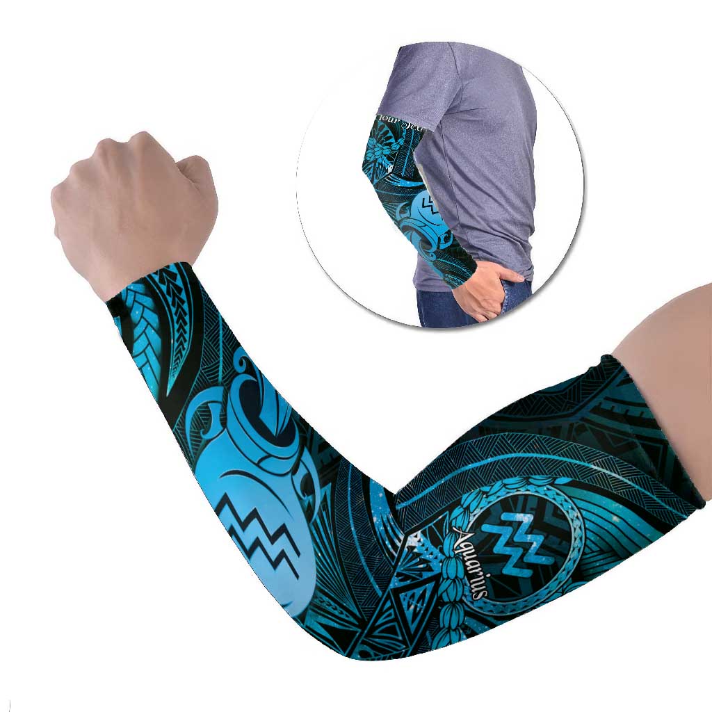 Personalised Polynesia Zodiac Aquarius Arm Sleeves Galaxy Polynesian Pattern Chest Tattoo Style LT14 Set of 2 Blue - Polynesian Pride