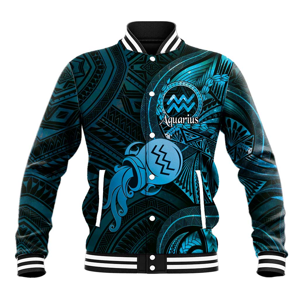 Personalised Polynesia Zodiac Aquarius Baseball Jacket Galaxy Polynesian Pattern Chest Tattoo Style LT14 Unisex Blue - Polynesian Pride