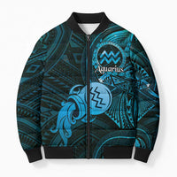 Personalised Polynesia Zodiac Aquarius Bomber Puffer Jacket Galaxy Polynesian Pattern Chest Tattoo Style LT14 Unisex Blue - Polynesian Pride