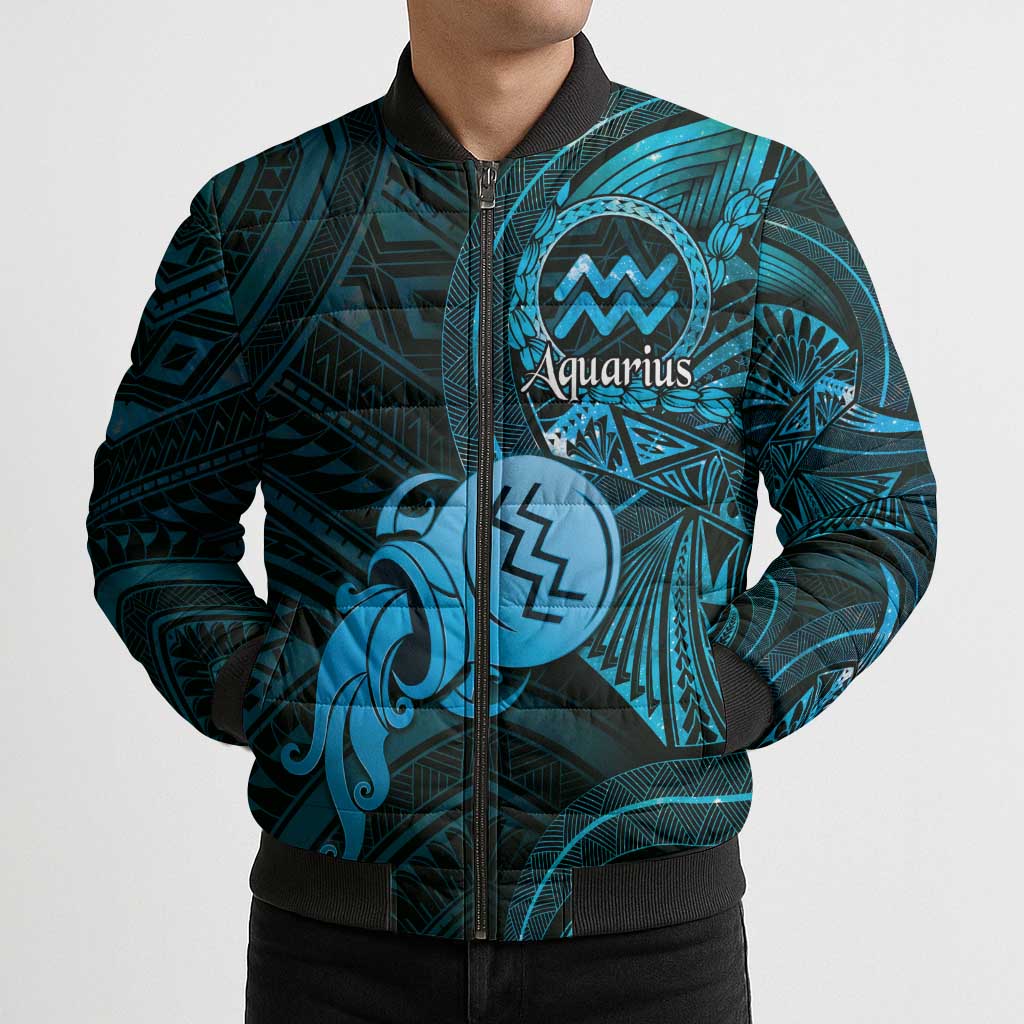 Personalised Polynesia Zodiac Aquarius Bomber Puffer Jacket Galaxy Polynesian Pattern Chest Tattoo Style LT14 - Polynesian Pride