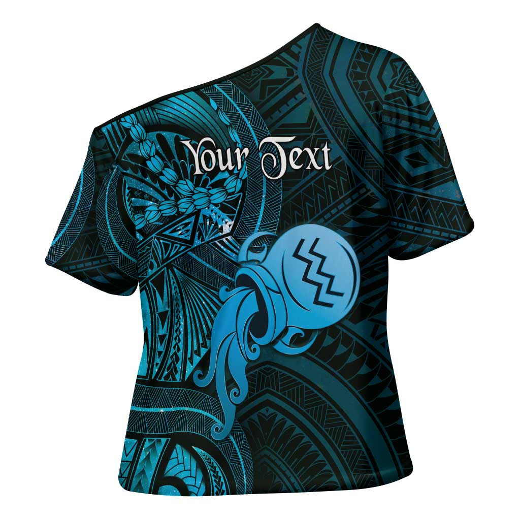 Personalised Polynesia Zodiac Aquarius Cross Shoulder Shirt Galaxy Polynesian Pattern Chest Tattoo Style LT14 - Polynesian Pride