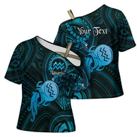 Personalised Polynesia Zodiac Aquarius Cross Shoulder Shirt Galaxy Polynesian Pattern Chest Tattoo Style LT14 - Polynesian Pride