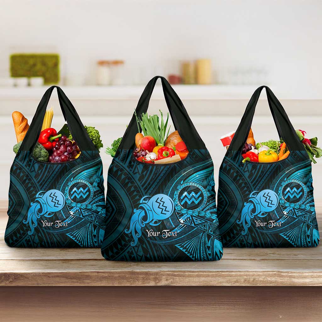 Personalised Polynesia Zodiac Aquarius Grocery Bag Galaxy Polynesian Pattern Chest Tattoo Style LT14 3-pack One Size Blue - Polynesian Pride