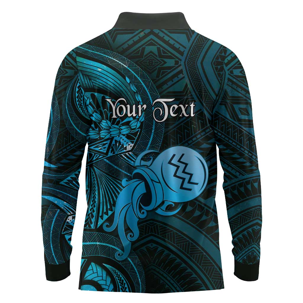 Personalised Polynesia Zodiac Aquarius Long Sleeve Polo Shirt Galaxy Polynesian Pattern Chest Tattoo Style LT14 - Polynesian Pride