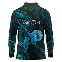 Personalised Polynesia Zodiac Aquarius Long Sleeve Polo Shirt Galaxy Polynesian Pattern Chest Tattoo Style LT14 - Polynesian Pride