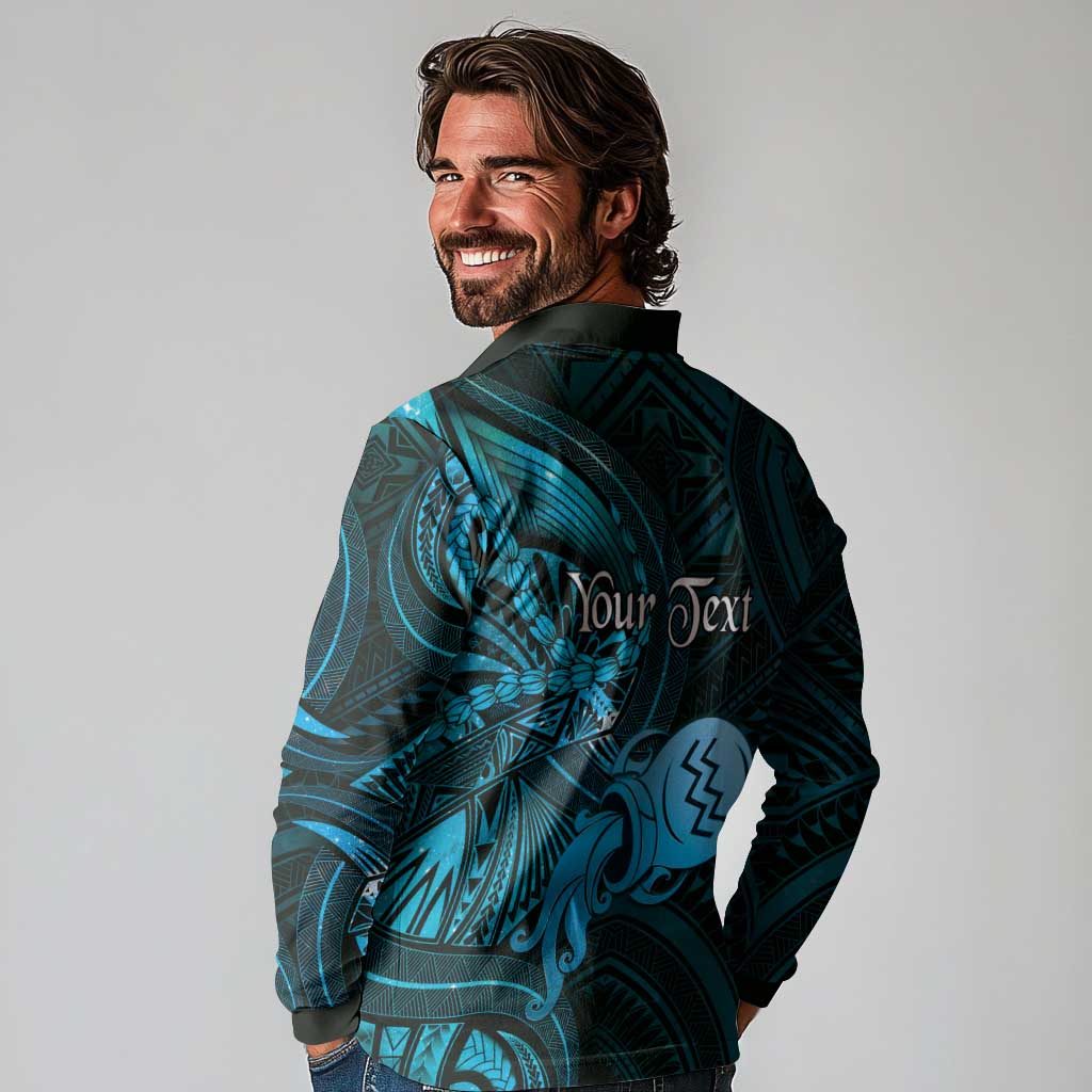 Personalised Polynesia Zodiac Aquarius Long Sleeve Polo Shirt Galaxy Polynesian Pattern Chest Tattoo Style LT14 - Polynesian Pride