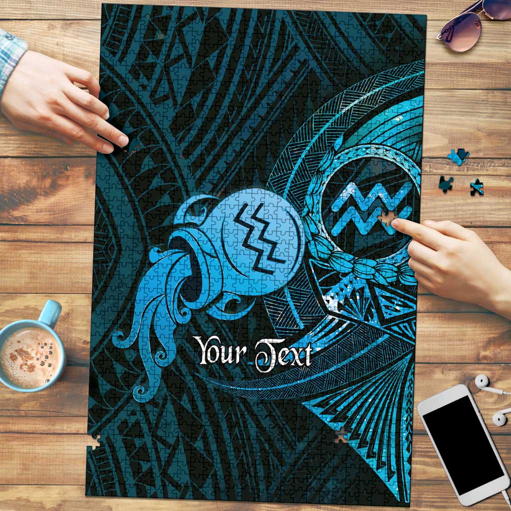 Personalised Polynesia Zodiac Aquarius Puzzle Galaxy Polynesian Pattern Chest Tattoo Style LT14 Blue - Polynesian Pride