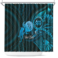 Personalised Polynesia Zodiac Aquarius Shower Curtain Galaxy Polynesian Pattern Chest Tattoo Style LT14 Blue - Polynesian Pride