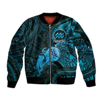 Personalised Polynesia Zodiac Aquarius Sleeve Zip Bomber Jacket Galaxy Polynesian Pattern Chest Tattoo Style LT14 Unisex Blue - Polynesian Pride