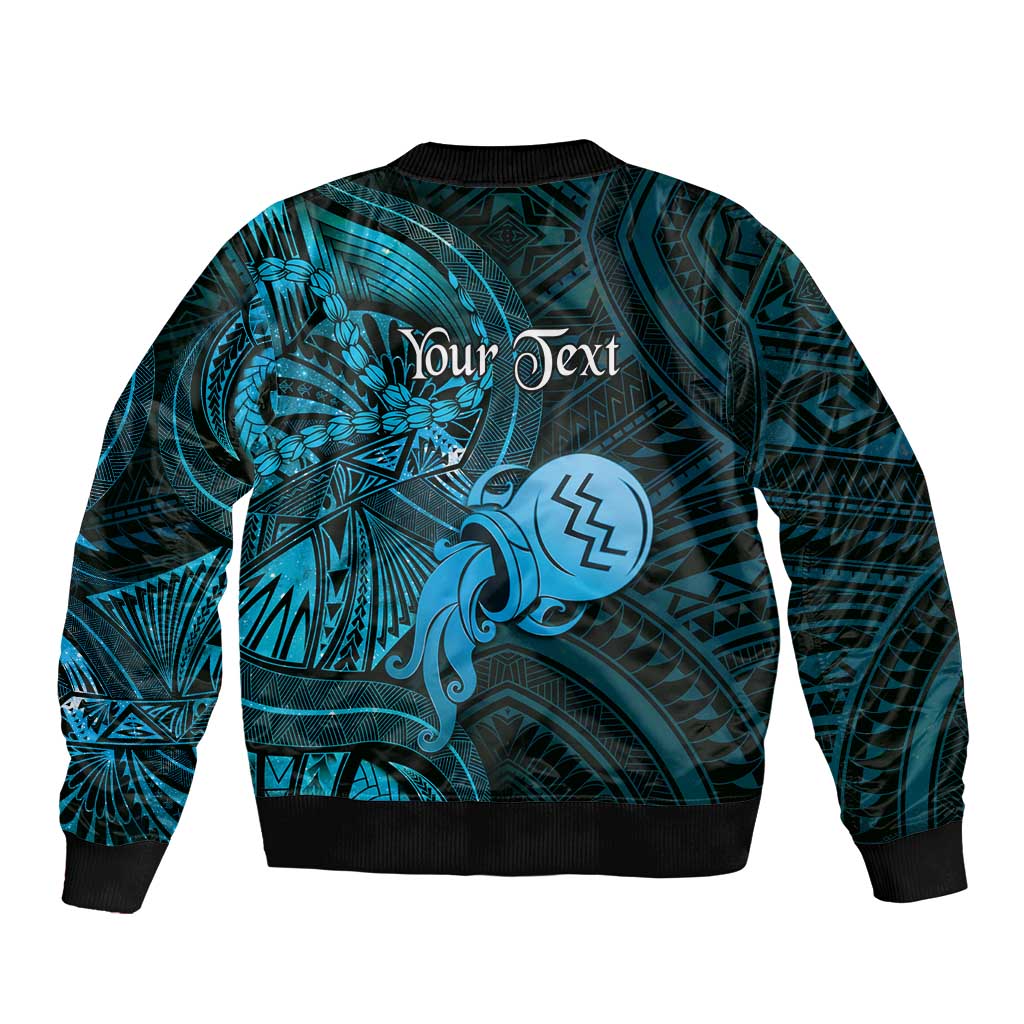 Personalised Polynesia Zodiac Aquarius Sleeve Zip Bomber Jacket Galaxy Polynesian Pattern Chest Tattoo Style LT14 - Polynesian Pride