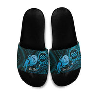 Personalised Polynesia Zodiac Aquarius Slide Sandals Galaxy Polynesian Pattern Chest Tattoo Style LT14 Blue - Polynesian Pride