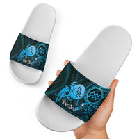 Personalised Polynesia Zodiac Aquarius Slide Sandals Galaxy Polynesian Pattern Chest Tattoo Style LT14 - Polynesian Pride