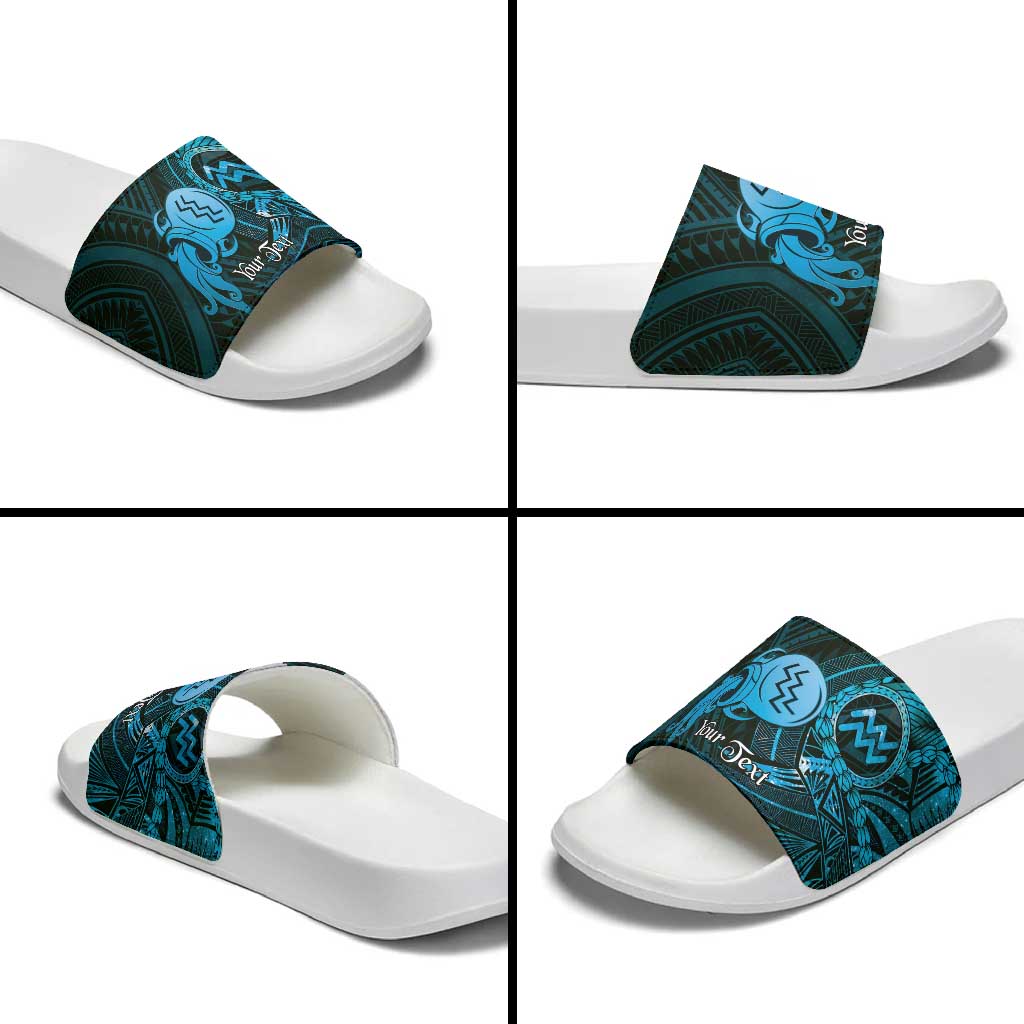 Personalised Polynesia Zodiac Aquarius Slide Sandals Galaxy Polynesian Pattern Chest Tattoo Style LT14 - Polynesian Pride