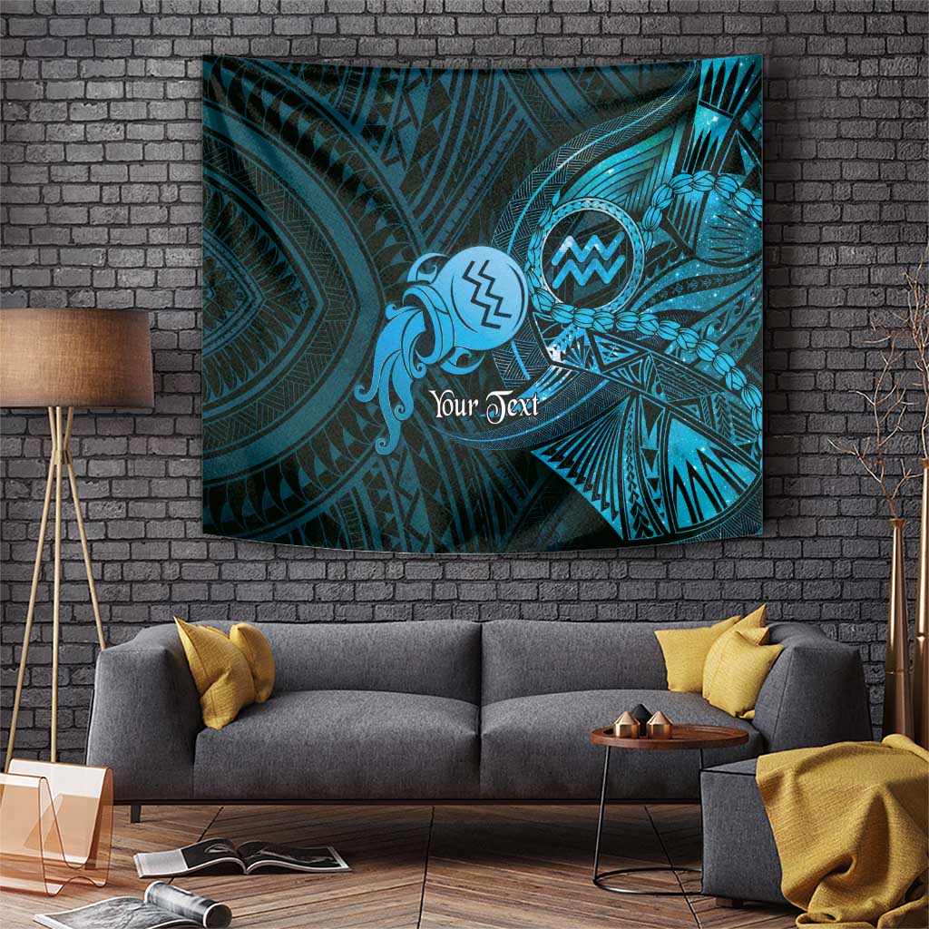 Personalised Polynesia Zodiac Aquarius Tapestry Galaxy Polynesian Pattern Chest Tattoo Style LT14 Blue - Polynesian Pride