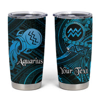 Personalised Polynesia Zodiac Aquarius Tumbler Cup Galaxy Polynesian Pattern Chest Tattoo Style LT14 Blue - Polynesian Pride