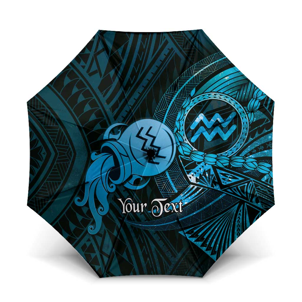 Personalised Polynesia Zodiac Aquarius Umbrella Galaxy Polynesian Pattern Chest Tattoo Style LT14 One Size Folded 11.42 inch Opened Diameter 37.4 inch Blue - Polynesian Pride