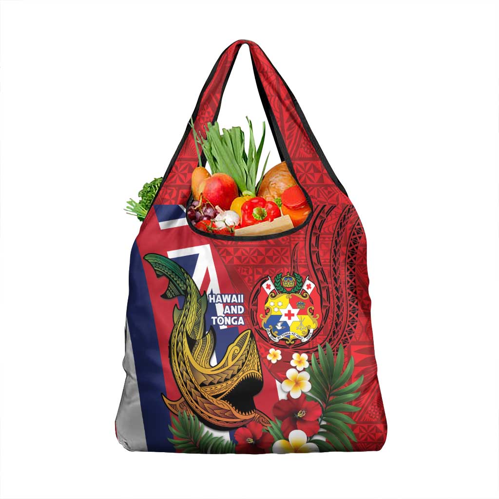 Hawaii And Tonga Grocery Bag Shark Tattoo With Tongan Coat Of Arms LT14 1-pack One Size Red - Polynesian Pride