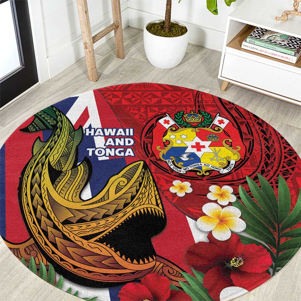Hawaii And Tonga Round Carpet Shark Tattoo With Tongan Coat Of Arms LT14 Red - Polynesian Pride