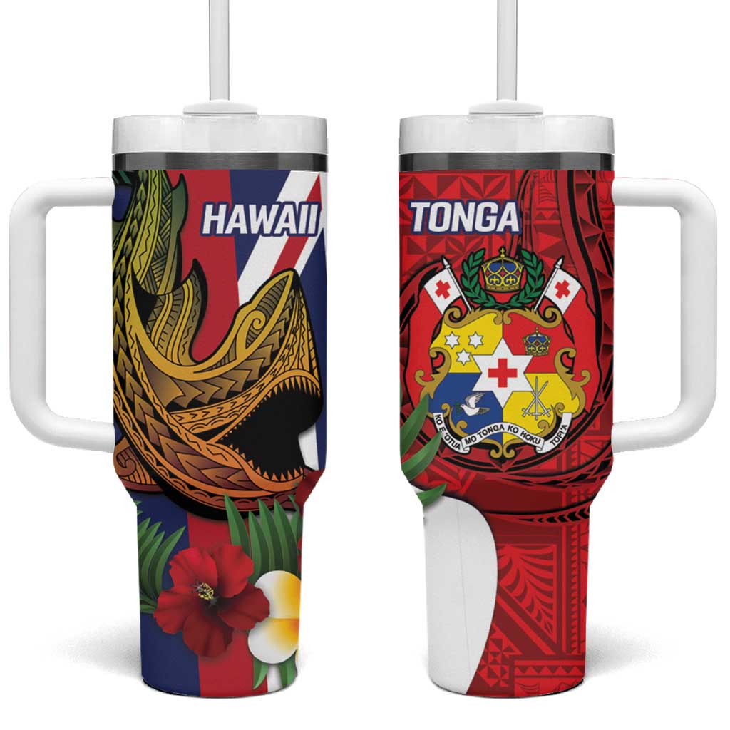 Hawaii And Tonga Tumbler With Handle Shark Tattoo With Tongan Coat Of Arms LT14 One Size: 40 oz Red - Polynesian Pride