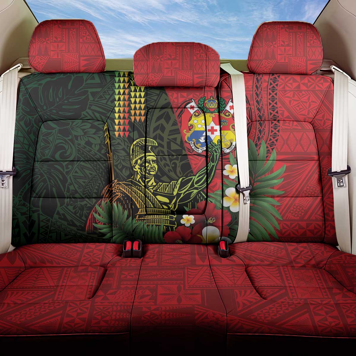 Hawaii And Tonga Back Car Seat Cover King Kamehameha Tribal Ngatu Pattern LT14 One Size Red - Polynesian Pride