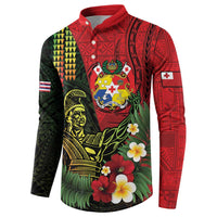 Hawaii And Tonga Button Sweatshirt King Kamehameha Tribal Ngatu Pattern LT14 - Polynesian Pride