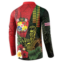 Hawaii And Tonga Button Sweatshirt King Kamehameha Tribal Ngatu Pattern LT14 - Polynesian Pride