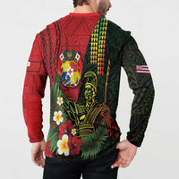 Hawaii And Tonga Button Sweatshirt King Kamehameha Tribal Ngatu Pattern LT14 - Polynesian Pride