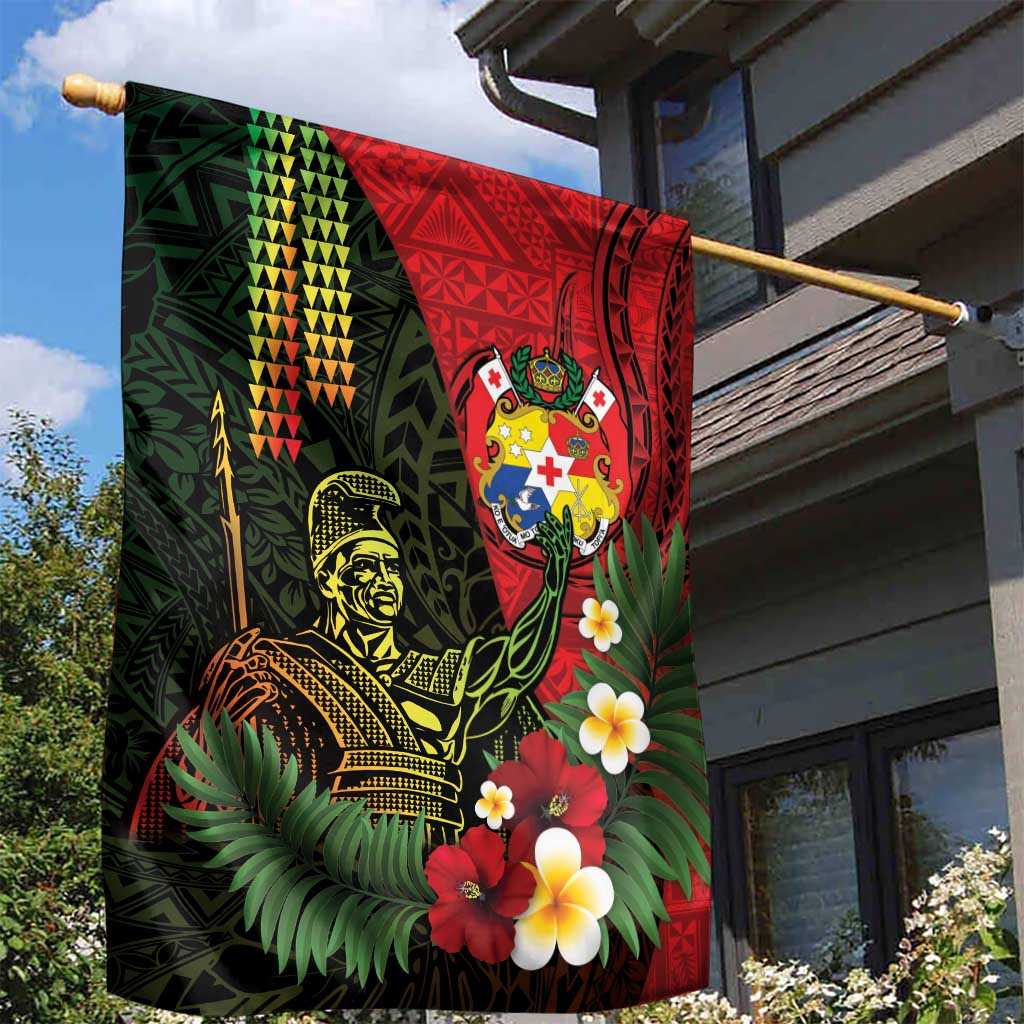 Hawaii And Tonga Garden Flag King Kamehameha Tribal Ngatu Pattern LT14 - Polynesian Pride