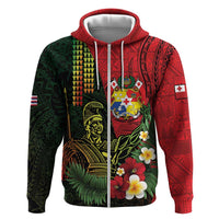 Hawaii And Tonga Hoodie King Kamehameha Tribal Ngatu Pattern LT14 Zip Hoodie Red - Polynesian Pride