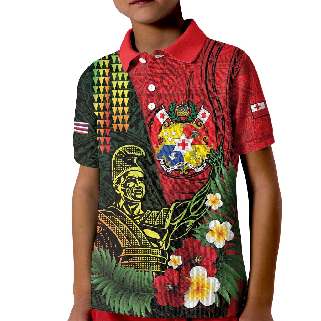 Hawaii And Tonga Kid Polo Shirt King Kamehameha Tribal Ngatu Pattern LT14 Kid Red - Polynesian Pride