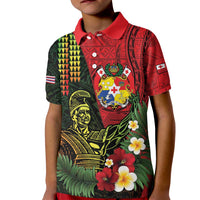 Hawaii And Tonga Kid Polo Shirt King Kamehameha Tribal Ngatu Pattern LT14 Kid Red - Polynesian Pride