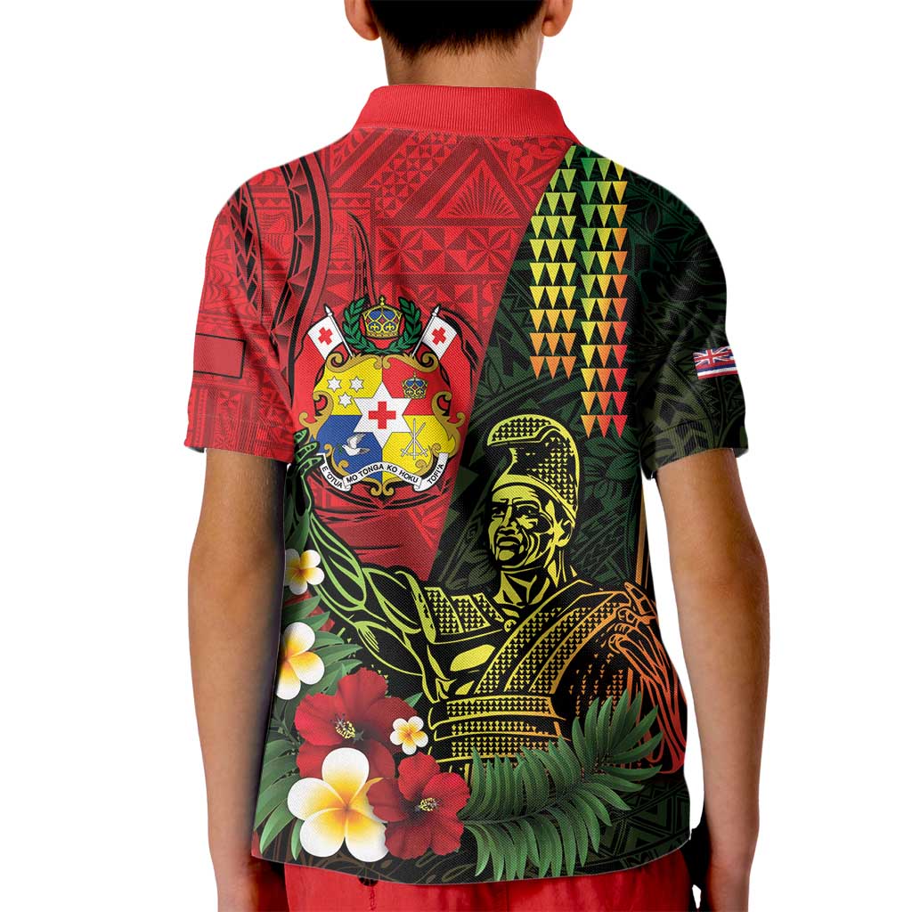 Hawaii And Tonga Kid Polo Shirt King Kamehameha Tribal Ngatu Pattern LT14 - Polynesian Pride