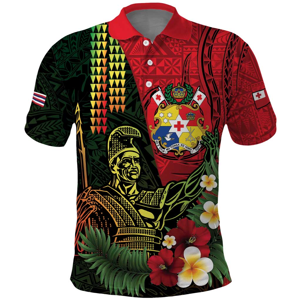 Hawaii And Tonga Polo Shirt King Kamehameha Tribal Ngatu Pattern LT14 Red - Polynesian Pride
