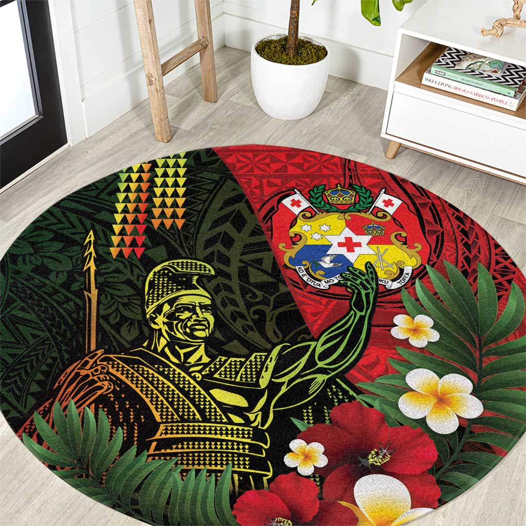 Hawaii And Tonga Round Carpet King Kamehameha Tribal Ngatu Pattern LT14 Red - Polynesian Pride