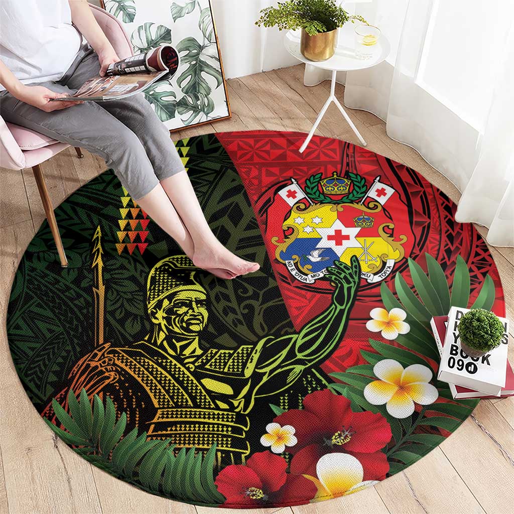 Hawaii And Tonga Round Carpet King Kamehameha Tribal Ngatu Pattern LT14 - Polynesian Pride
