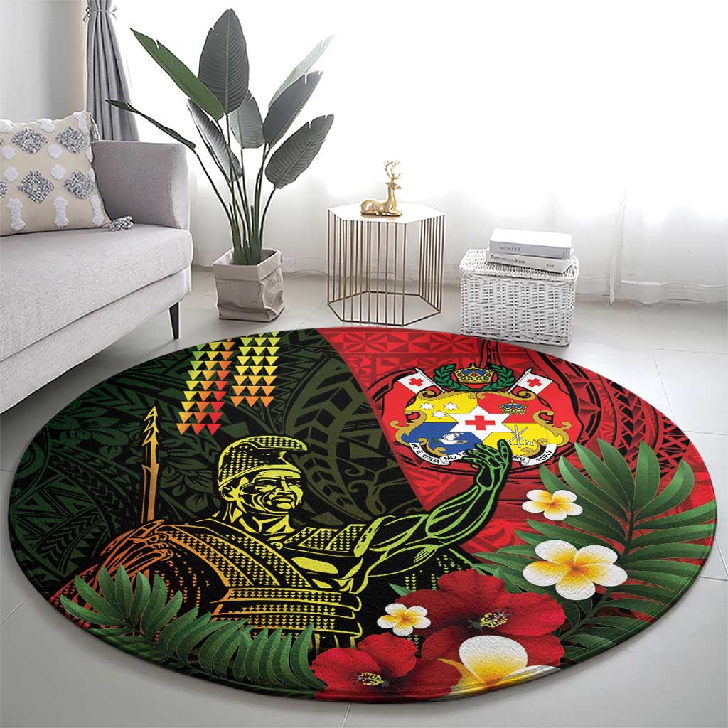 Hawaii And Tonga Round Carpet King Kamehameha Tribal Ngatu Pattern LT14 - Polynesian Pride